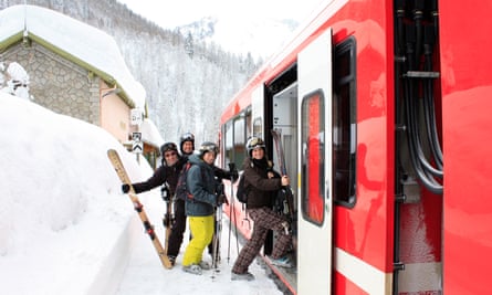 Young people use a mountain service near Chamonix.