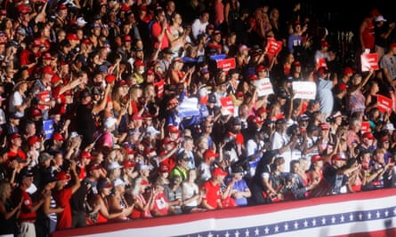 Supporters of former president Donald Trump attend a rally held at the Sarasota Fairgrounds, the winter quarters of the Ringling Brothers and Barnum &amp; Bailey circus.