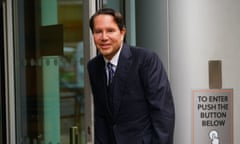 James Stunt arriving at the Rolls Building in London during his bankruptcy trial