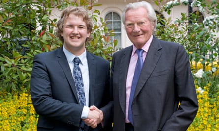 Patrick Maguire, winner of the 2016 Anthony Howard Award, with Lord Heseltine.