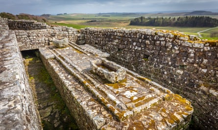 The communal Latrine at Housesteads Roman Fort. The drainage system still operates effectively today when it rains.