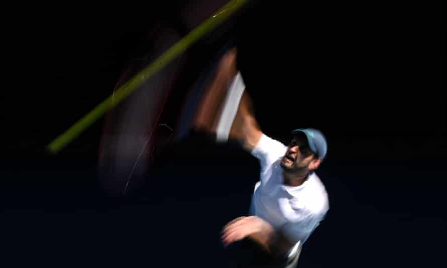 Aslan Karatsev in action during his quarter-final win against Gregor Dimitrov.