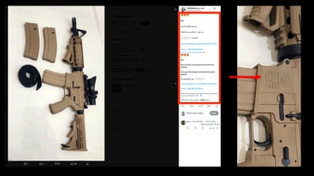 An arms dealer advertises an M4 rifle, with ‘Property of the US Govt’ emblazoned on its side, on X