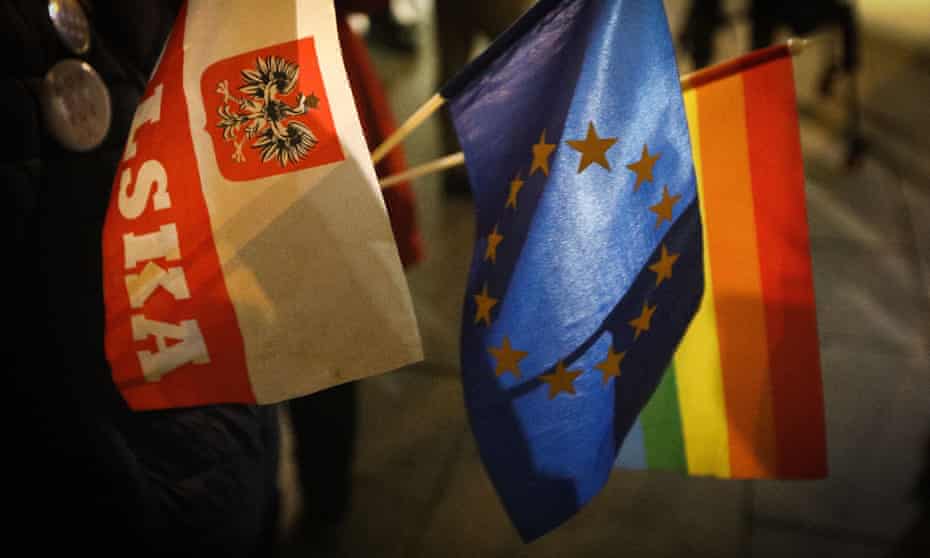 Flags at Protest Against Bill Banning Equality Marches In Poland