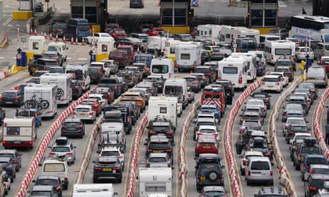 Vehicles queuing at the Port of Dover in August 2023.