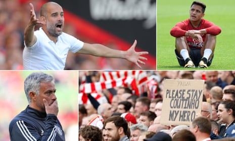 Pep Guardiola, top left, was unable to bring Alexis Sánchez, right, to Manchester City; Liverpool kept Philippe Coutinho but could have done with another defender; and the suggestion is José Mourinho wanted another full-back at Manchester United.