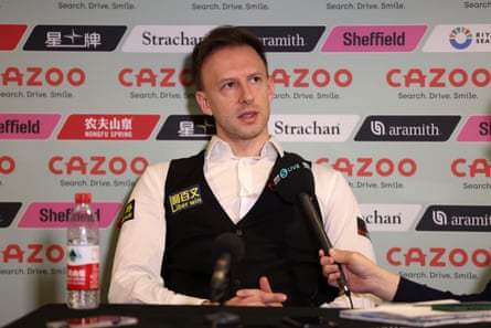 Judd Trump speaks to the media after his win.