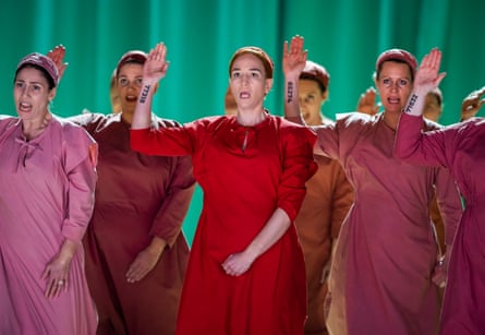 Kate Lindsey (Offred), centre, and company in The Handmaid’s Tale.