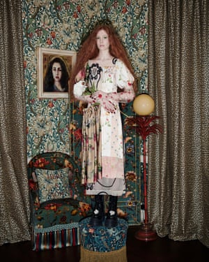 Dress, beaded earrings, embroidered gloves and embellished boots all simonerocha.com; portrait on wall by Nicolette Vine.