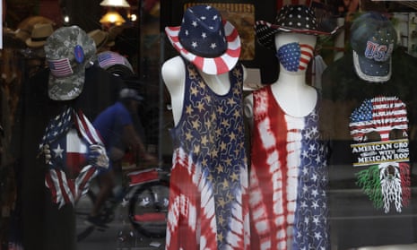 The window of a store selling patriotic clothing including face masks on 1 June, 2020, in San Antonio, Texas.