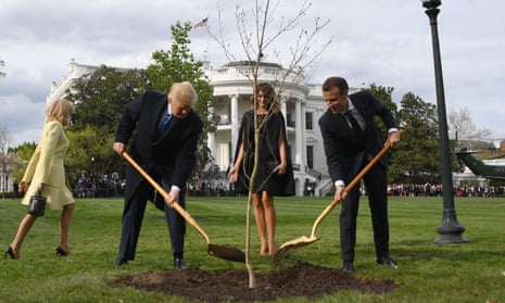 Donald Trump and Emmanuel Macron plant a tree