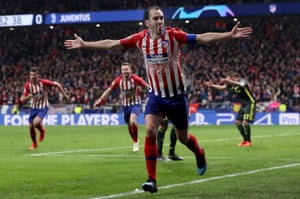 Diego Godin of Atletico Madrid celebrates after scoring the second goal of his team.