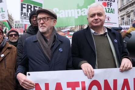 Andrew Murray (right) with Corbyn at a pro-Palestine march in 2025.