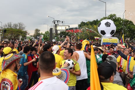 Fans get the party started early at the La Minerva roundabout in Guadalajara.