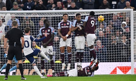 James Maddison scores Tottenham’s fourth goal from a free-kick.