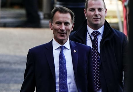 Chancellor of the Exchequer Jeremy Hunt arrives at the back entrance of Downing Street, London.