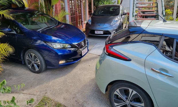 Mike Westerman’s driveway in Brisbane with three electric cars.