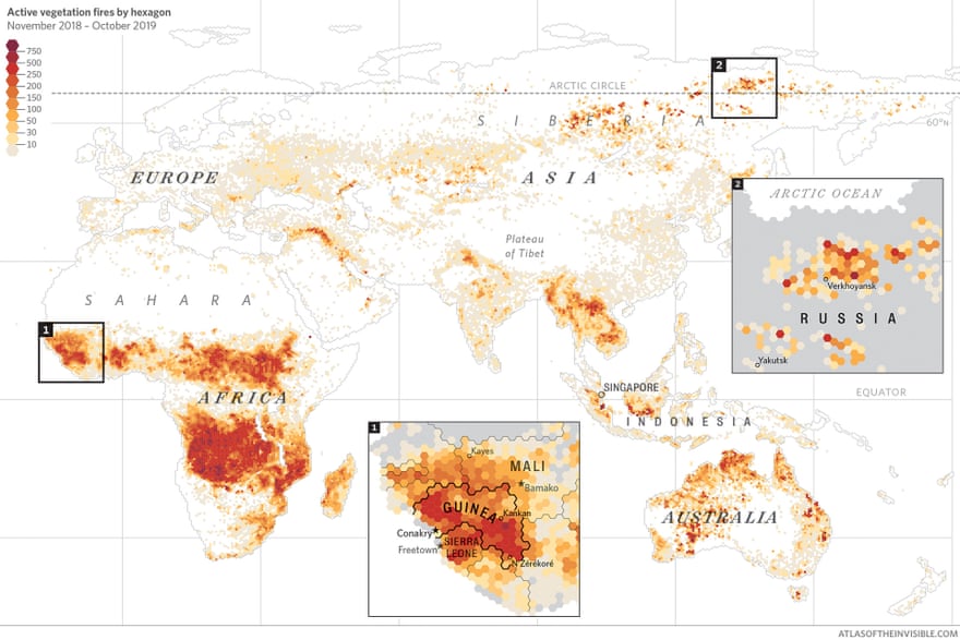 Data showing active vegetation fires around the world