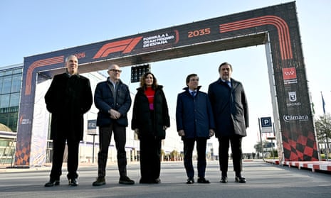 Formula One’s chief executive, Stefano Domenicali (second from left), at Ifema Madrid exhibition centre, the new home for the Spanish Grand Pri