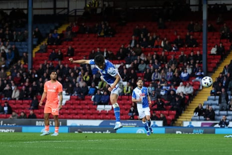 Yuki Ohashi of Blackburn Rovers heads towards goal but fails to score.