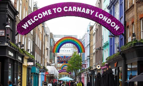 A brand-new rainbow installation in Carnaby Street, as shops reopen.