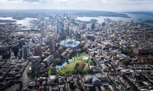 An image showing the proposed stadium design that would sit above rail lines near Central station.