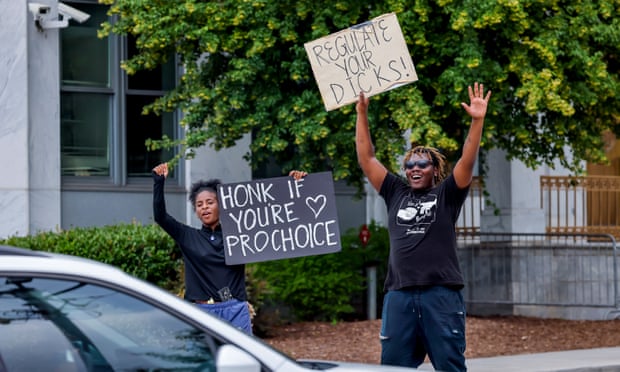 Pro-choice protesters outside the state capitol in Georgia in the wake of the supreme court ruling.