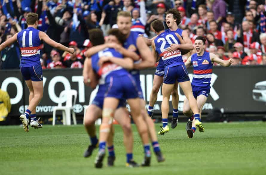 Bulldogs players reacts after winning the AFL Grand Final.