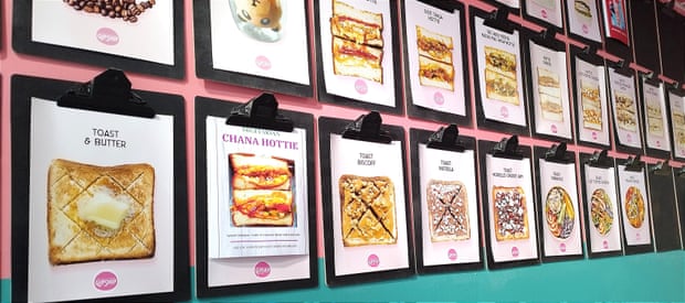 Wall display of toasted sandwiches
