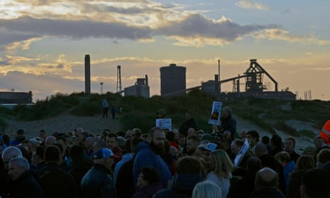The Save Our Steel campaign hold a rally in Redcar to support the steelworkers who are facing an uncertain future after the pause in production at the nearby SSI plant, September 2015.