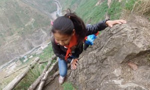 There are 17 vine ladders on the 800-metre-high way home, but the most dangerous part is a path on the cliff without a vine ladder.
