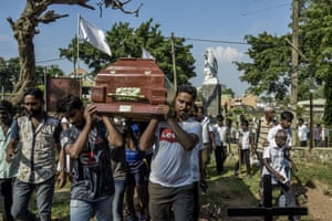 A funeral in Colombo last week. Due to the devastating force of the blasts on their victims, the final death toll – believed to be in excess of 253 – has yet to be announced.