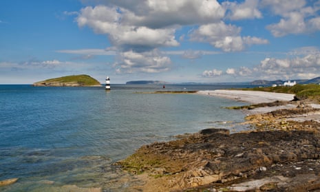 Penmon Point, Anglesey, with beach and lighthouse