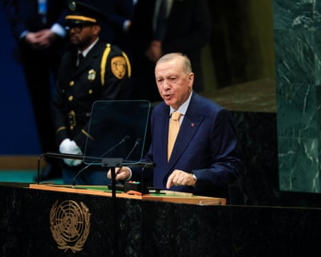 Turkey's president Recep Tayyip Erdoğan addresses the 81st United Nations general assembly.