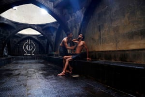 Sanaa, YemenA Yemeni men take a steam bath at a Turkish bathhouse in Sanaa.