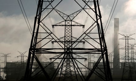 Power lines run from Liddell Power Station near Muswellbrook in New South Wales