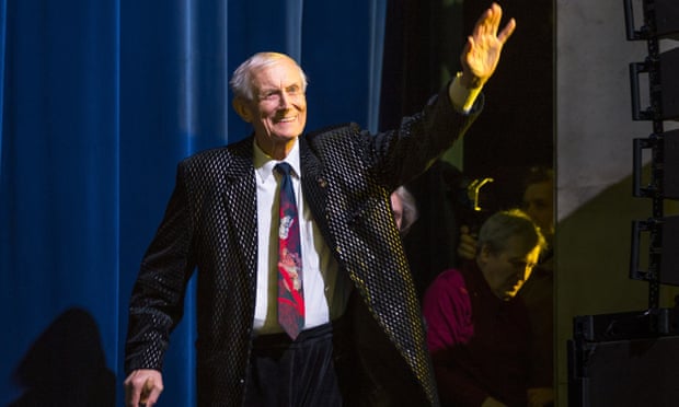 In a photograph from 6 January 2015, Yevgeny Yevtushenko arrives at a performance in Moscow.