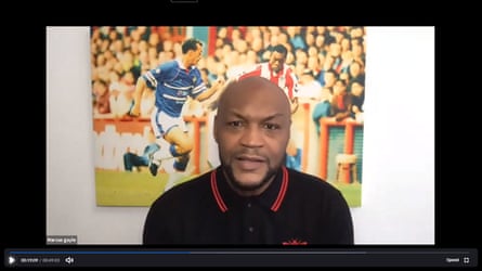 Marcus Gayle, the former Brentford and Wimbledon forward, addresses his online audience.