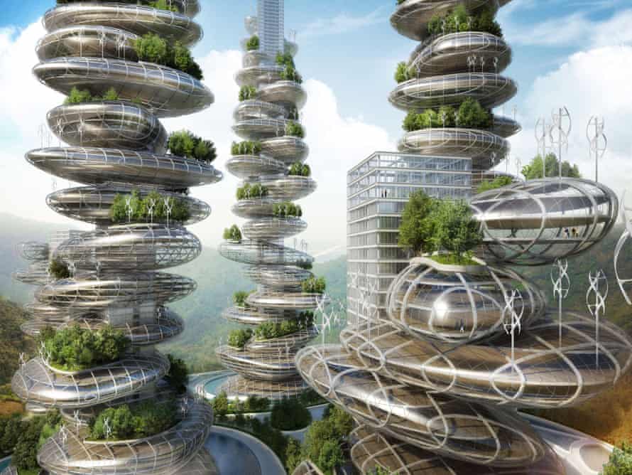 Artist’s impression of ‘farmscrapers’, designed by architect firm Vincent Callebaut.