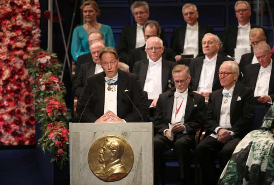 Horace Engdahl giving a speech during the Nobel prize ceremony in Stockholm in 2016.