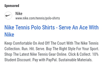 An ad from Nike promoting tennis polo shirts