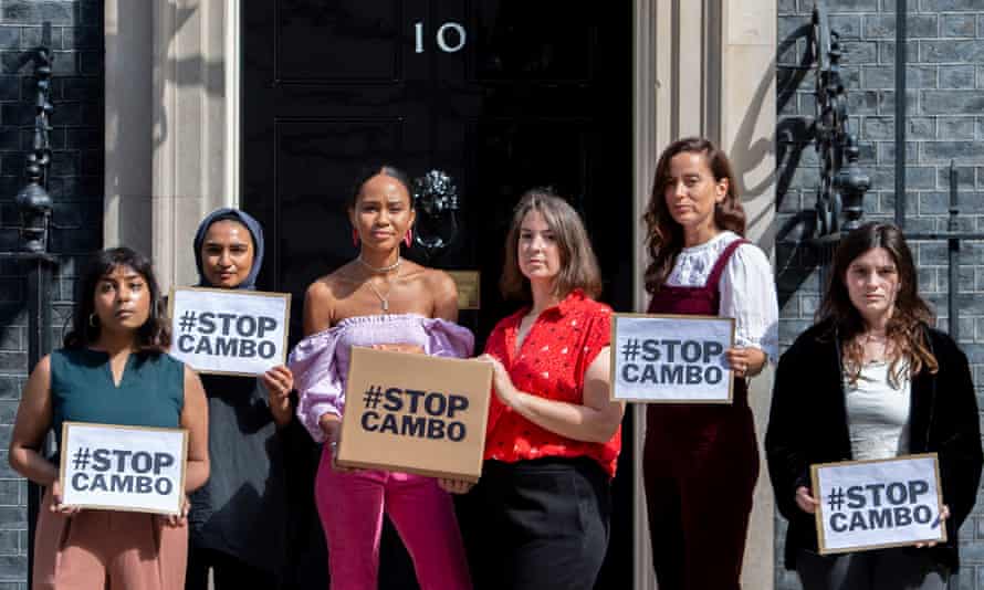 Campaigners delivering a petition to No 10 opposing the drilling of oil and gas near Shetland, 5 August 2021.
