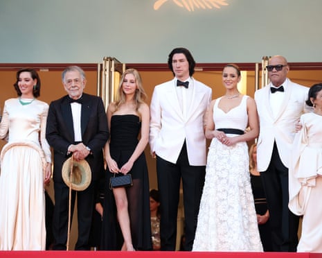 "Megalopolis" Red Carpet - The 77th Annual Cannes Film Festival<br>CANNES, FRANCE - MAY 16: (L-R) Giancarlo Esposito, Aubrey Plaza, Francis Ford Coppola, Romy Croquet Mars, Adam Driver, Nathalie Emmanuel, Laurence Fishburne, Kathryn Hunter and Talia Shire attend the "Megalopolis" Red Carpet at the 77th annual Cannes Film Festival at Palais des Festivals on May 16, 2024 in Cannes, France. (Photo by Gisela Schober/Getty Images)