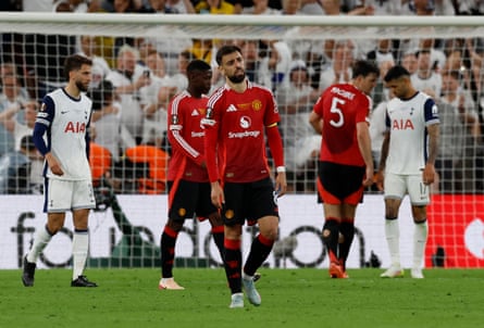 Manchester United’s Bruno Fernandes looks dejected during the match.