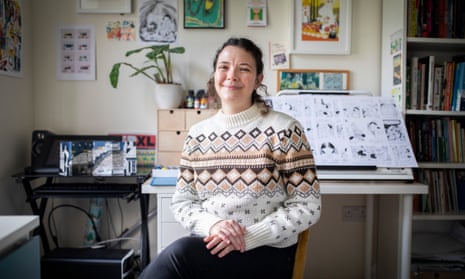 Rebecca Jones, the winner of the 2022 Faber/Observer/Comica graphic short story prize for her work Midnight Feast, at her desk in south London in November 2022.