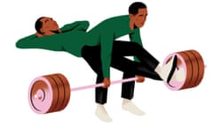 Illustration of a man lifting a weight while another relaxes