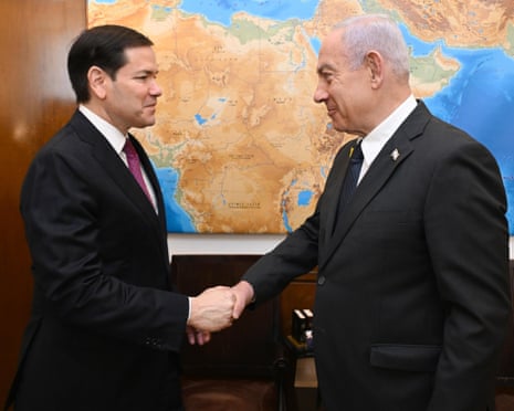 Benjamin Netanyahu and Marco Rubio meeting at the prime minister’s office in Jerusalem.
