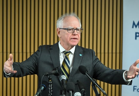 Tim Walz at a press conference in Minnesota on January 6, 2026.