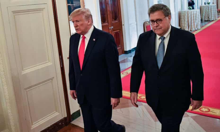 Donald Trump and William Barr at the White House in Washington DC on 9 September 2019.