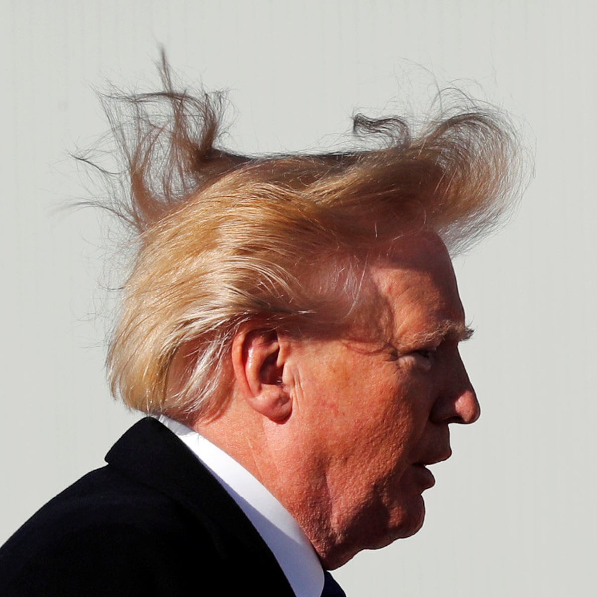 Hair-raising moment: blustery wind lifts lid on mystery of Donald Trump's mane | Donald Trump | The Guardian